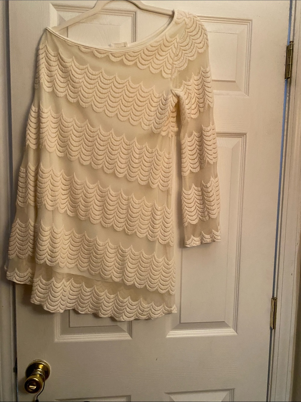 Style Rack Cream Scalloped Layered Long-Sleeve Dress
